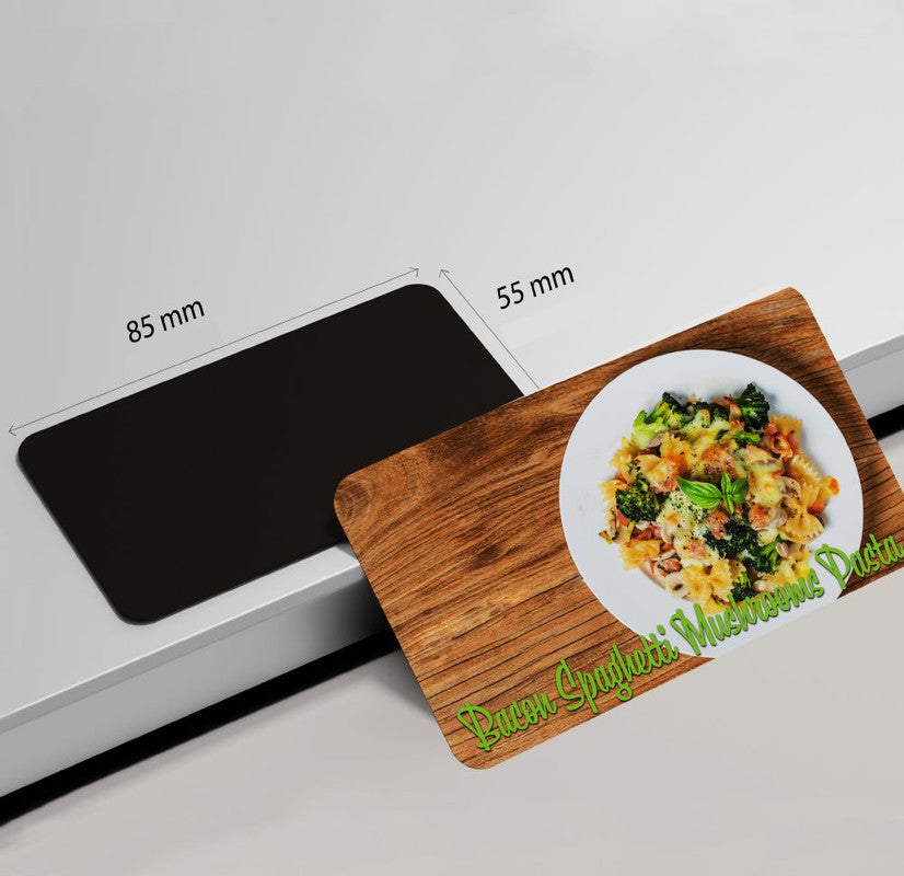 dhcrafts Rectangular Rubber Fridge Magnet Multicolor Food Bacon Spegatti Mashroom Pasta D1 Rectangular Design Pack of 1 (8.6cm x 5.4cm)